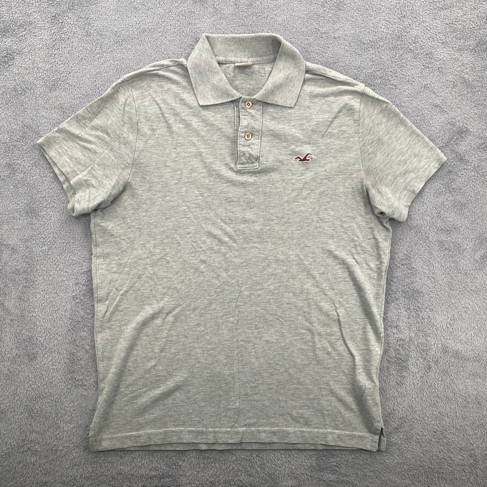 Hollister Polo Shirt Mens Large Gray Short Sleeve Embroidered Logo 3A4896